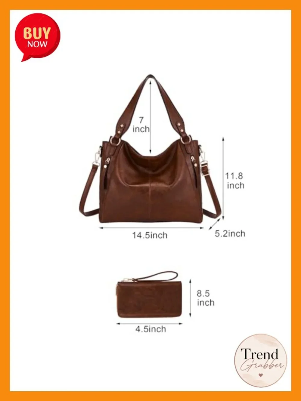 Women's Hobo Handbag & Wallet Set 2pcs Soft Faux Leather Shoulder Bag Tote